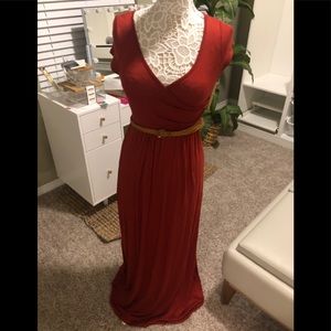 Burnt Orange maxi belted dress